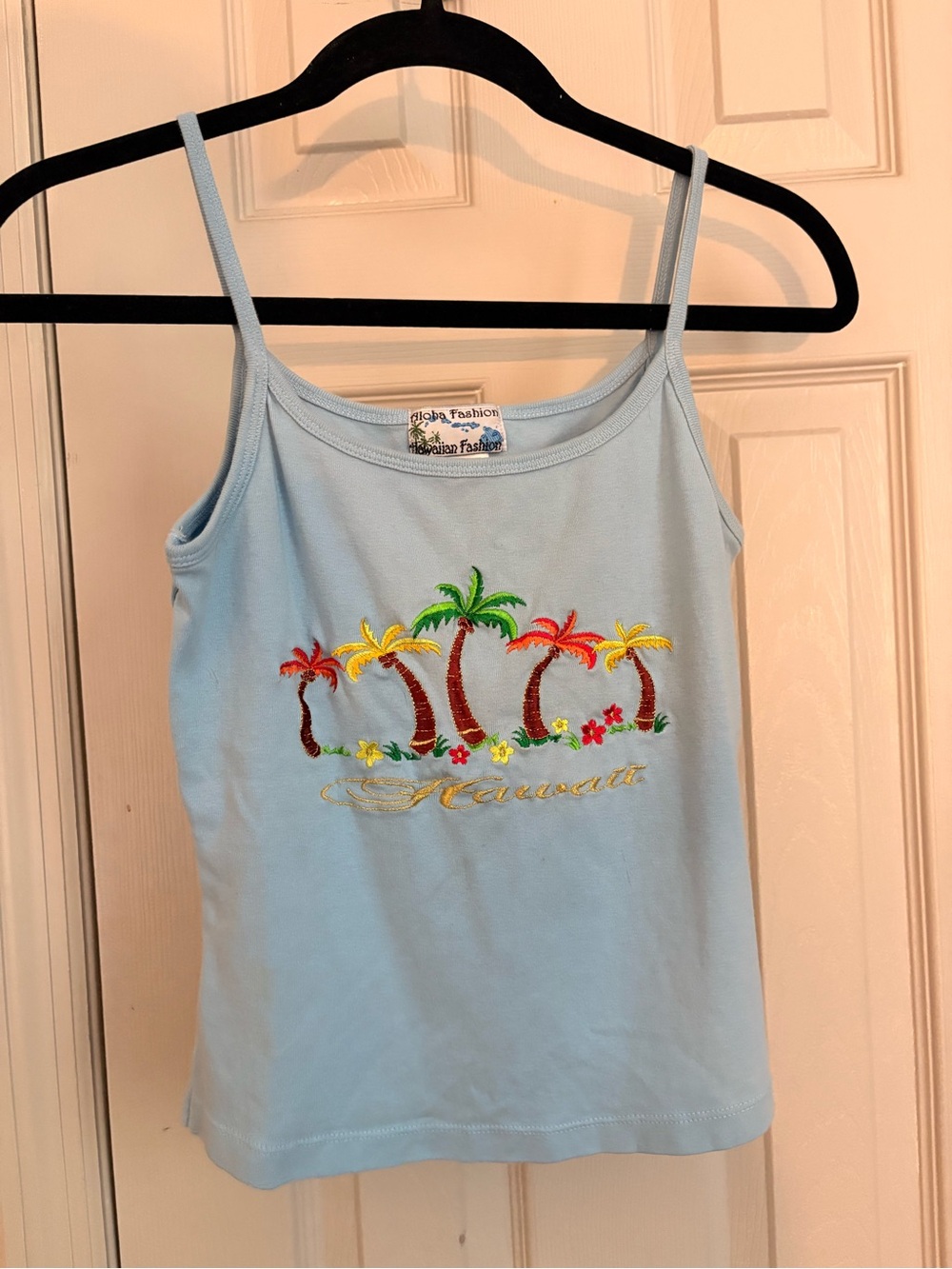 Light Blue Hawaii Palm Tree Embroidered Tank Top